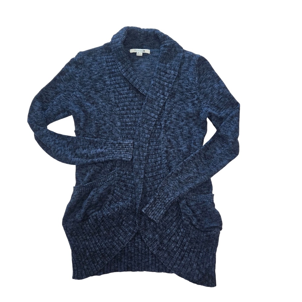 Forever 21 Womens Blue Marled Open Front Shawl Collar Cardigan Sweater Large